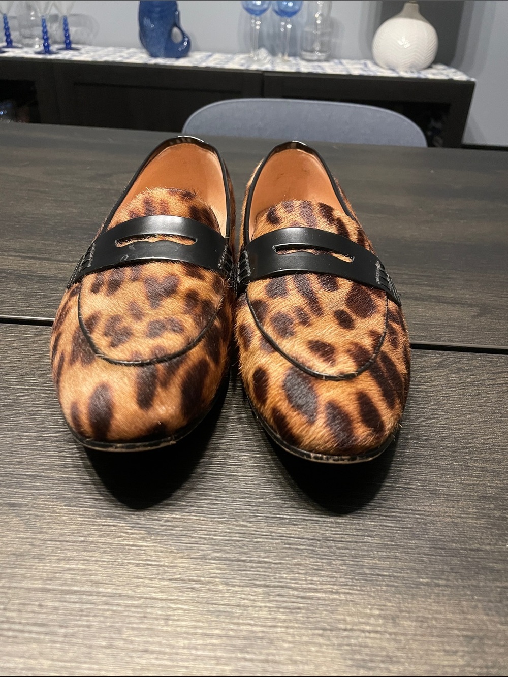 J. Crew Leopard Print Penny Loafers with Black Strap - Picture 2 of 6